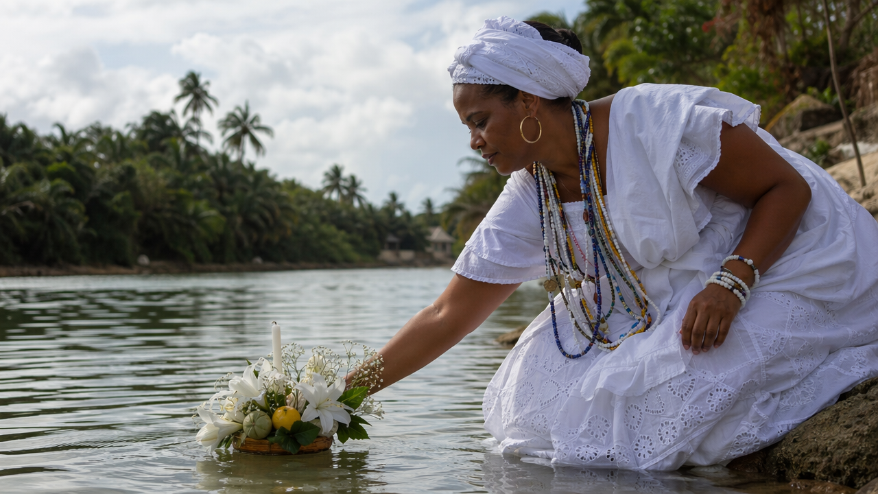 Dania de la Caridad realizando ofrenda